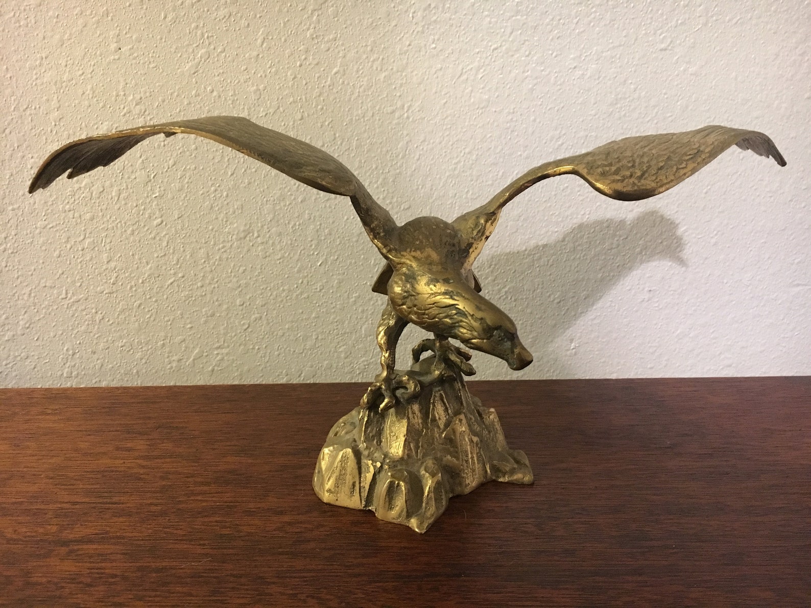 Large Brass Eagle Perched on Rock with Spread Wings Statue / Etsy