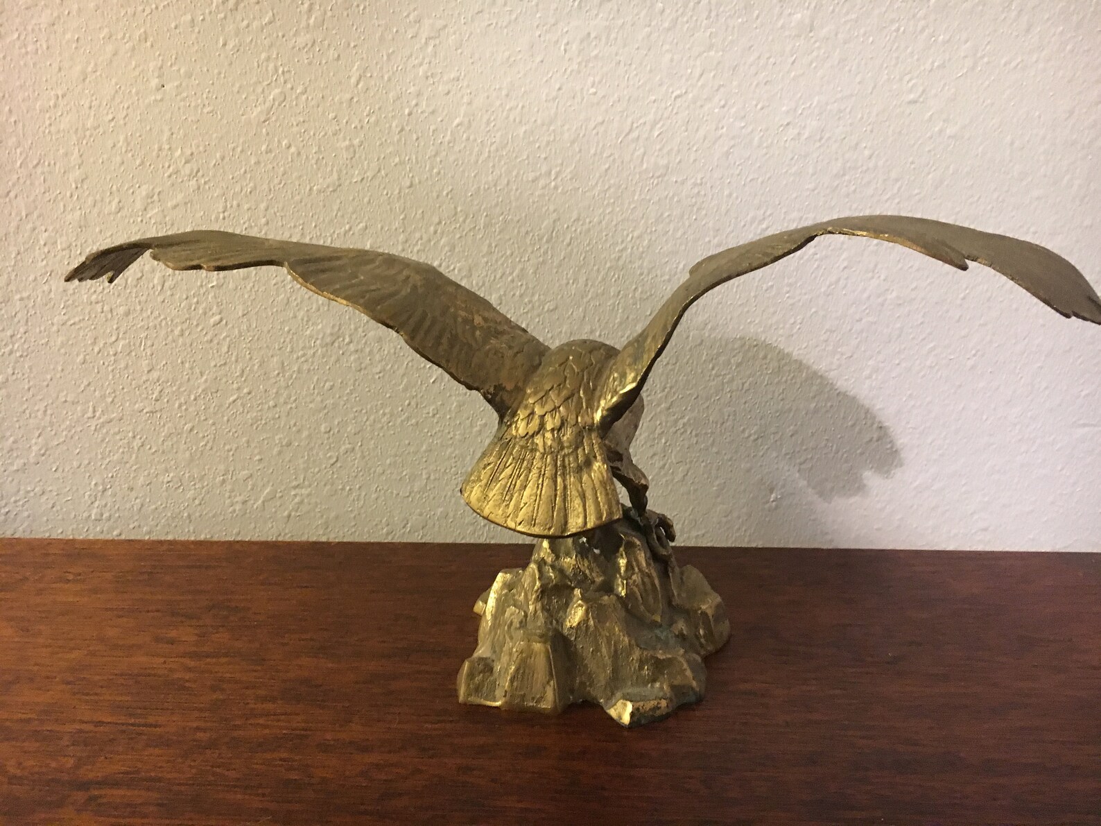 Large Brass Eagle Perched on Rock with Spread Wings Statue / Etsy