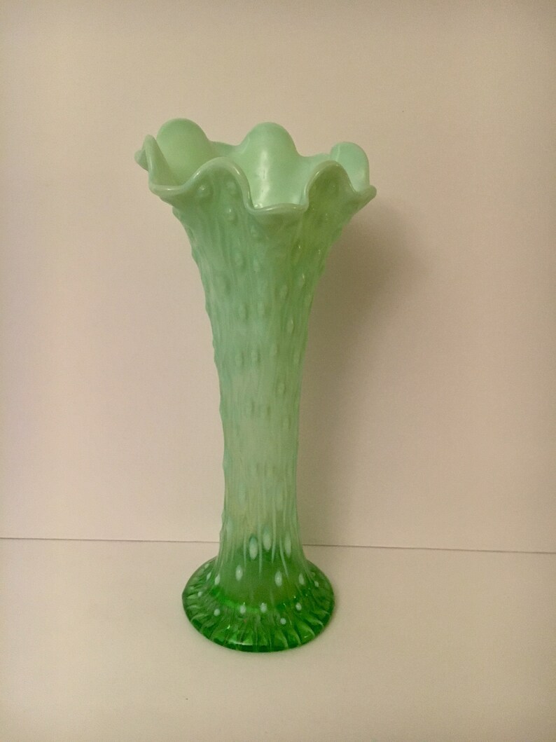 Northwood Opalescent Tree Trunk Vase Swung Glass Green 11
