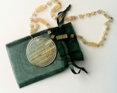 Vintage Mexican Polished Alabaster Bead and Etched Pendant Necklace