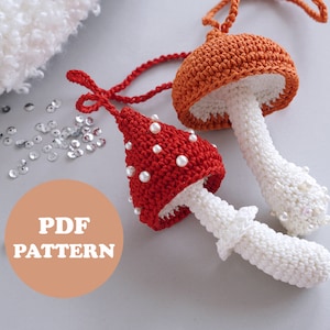PDF crochet pattern - Crochet mushroom and fly agaric - Crochet bag charm - Crochet keychain - Bag pendants - Amigurumi pattern - Bag decor