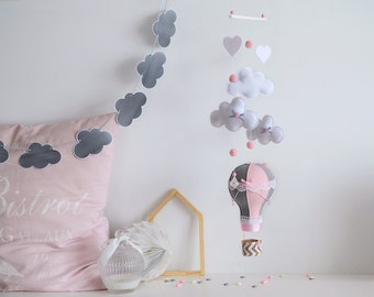 Baby mobile - Hot air balloon mobile - Nursery decor - Felt mobile - Crib mobile - cloud and heart mobile - Baby room decoration - Balloon