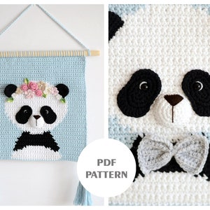 PDF PATTERN - Wall hanging decor pattern - Wall decor pattern - Crochet decor - Nursery wall decor - Crochet panda - Kids room decor