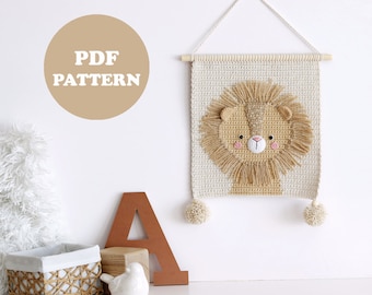 PDF MUSTER - Wandbehang Dekor - Wandbehang Dekor - Häkelanleitung - Kinderzimmer Wand Dekor - Gehäkelter Löwe - Gehäkelte Löwe