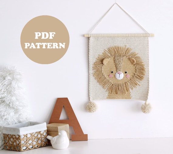 Crochet Lion Wall Hanging Pattern PDF– Nursery wall Decor - Safari animal