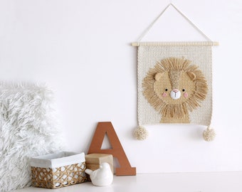 Crochet Lion Wall Hanging | Beige Nursery Decor | Baby Shower Gift