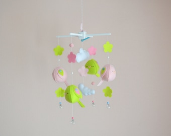 Baby mobile - Birds mobile - Flowers mobile - Felt decor - Nursery mobile - Baby room decoration - Nursery decor - Felt bird - Felt mobile