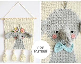 PDF PATTERN - Wall hanging decor pattern - Wall decor pattern - Crochet decor - Nursery decor - Crochet elephant - Wall hanging - Elephant