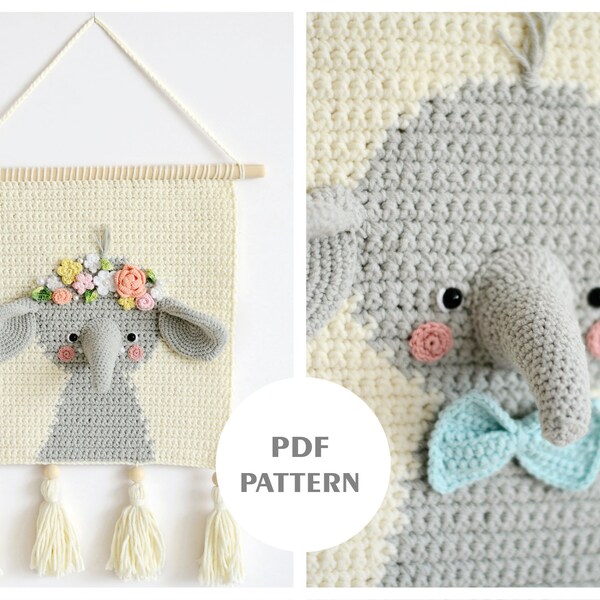 PDF PATTERN - Wall hanging decor pattern - Wall decor pattern - Crochet decor - Nursery decor - Crochet elephant - Wall hanging - Elephant