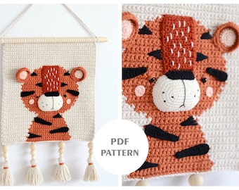 PDF PATTERN - Wall hanging decor pattern - Wall decor pattern - Crochet decor - Nursery wall decor - Crochet tiger - Kids room decor - Tiger