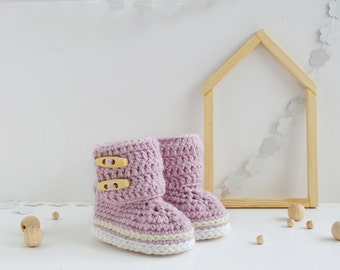 Handmade Crochet Baby Boots - Pink Wool Booties, Newborn Gift