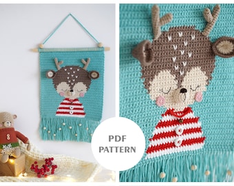Crochet wall hanging - PDF Pattern - Wall hanging pattern - Wall decor pattern - Crochet decor - Nursery decor-Crochet deer -Christmas decor