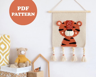 Crochet Tiger Wall Hanging Decor PATTERN – Nursery, Kids Room (PDF Pattern)