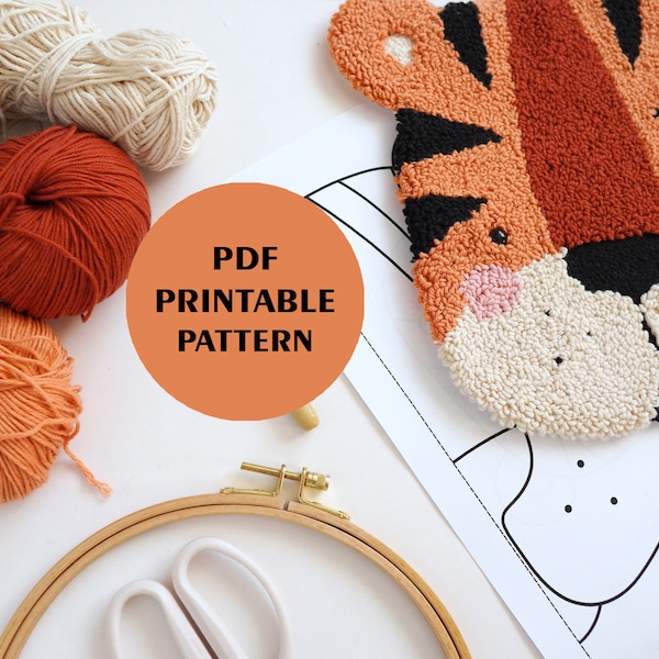 PDF PATTERN - Punch needle pattern - Printable pattern - Embroidery pattern - Tiger pattern-Tiger template-Tiger punch needle-Punch needling