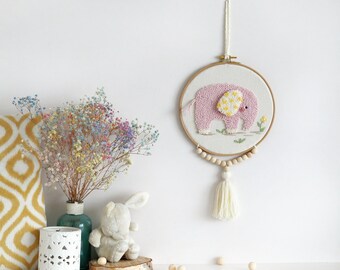 Wall hanging decor - Punch needle - Punch needle decor - Elephant punch needle - Wall decor - Elephant decor - Embroidery elephant