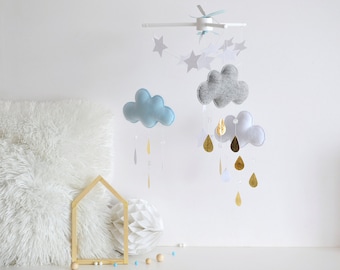 Baby mobile - Cloud mobile - Raindrop mobile - Felt mobile - Gold - Nursery decor - Rain cloud mobile - Star mobile-Raindrop - Crib mobile