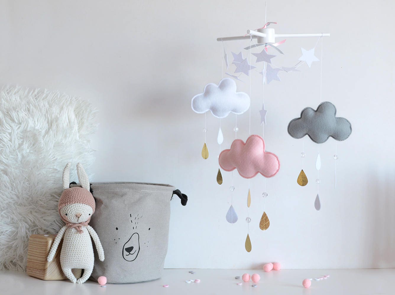 Baby Mobile Cloud Mobile Raindrop Mobile Felt Mobile Etsy