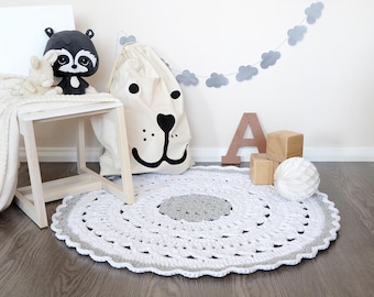 Crochet rug - Nursery rug - Kids rug - Doily rug - Nursery decor - Baby play mat - Home decor - Round crochet rug - Round rug - neutral