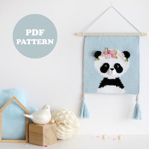 PDF PATTERN - Wall hanging decor pattern - Wall decor pattern - Crochet decor - Nursery wall decor - Crochet panda - Kids room decor