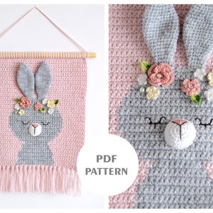 PDF PATTERN Wall hanging decor pattern Wall decor pattern Crochet decor Nursery wall decor Crochet Bunny Kids room decor Bunny image 1