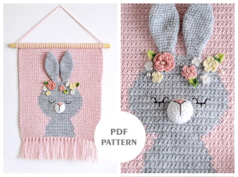 PDF PATTERN Wall hanging decor pattern Wall decor pattern Crochet decor Nursery wall decor Crochet Bunny Kids room decor Bunny image 1