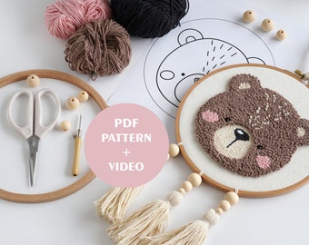 Punch needle pattern - Bear punch needle - Wall hanging decor - PDF pattern - Printable pattern - Embroidery pattern-Bear pattern-Bear decor