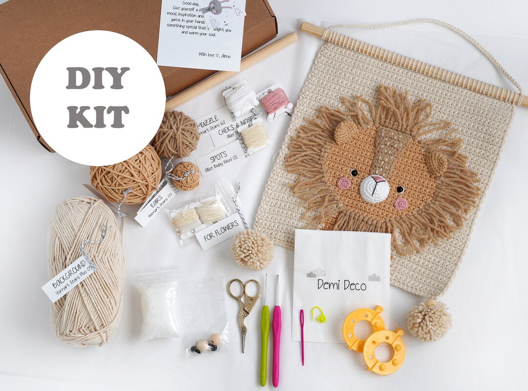 Crochet Kit Wall Hanging Decor DIY Kit Wall Decor Diy Kit Crochet Decor Crochet Lion Lion