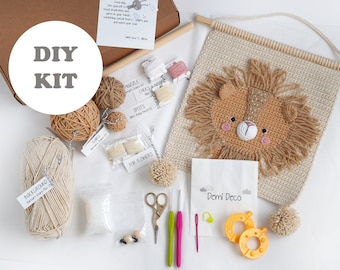 Crochet kit - Wall hanging decor DIY kit - Wall decor diy kit - Crochet decor - Crochet lion - Lion crochet DIY kit - Kids room decor