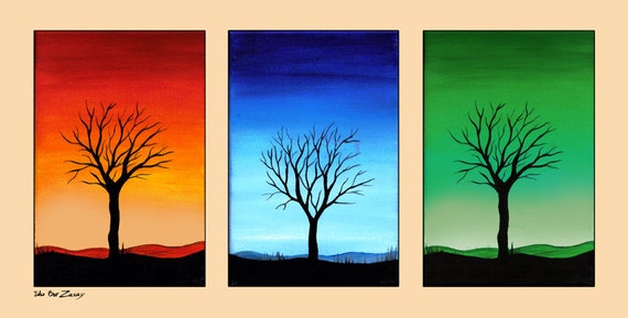 TENSAY 千樹RED&BLUE Three Trees, Red Blue & Green Landscape. - Etsy