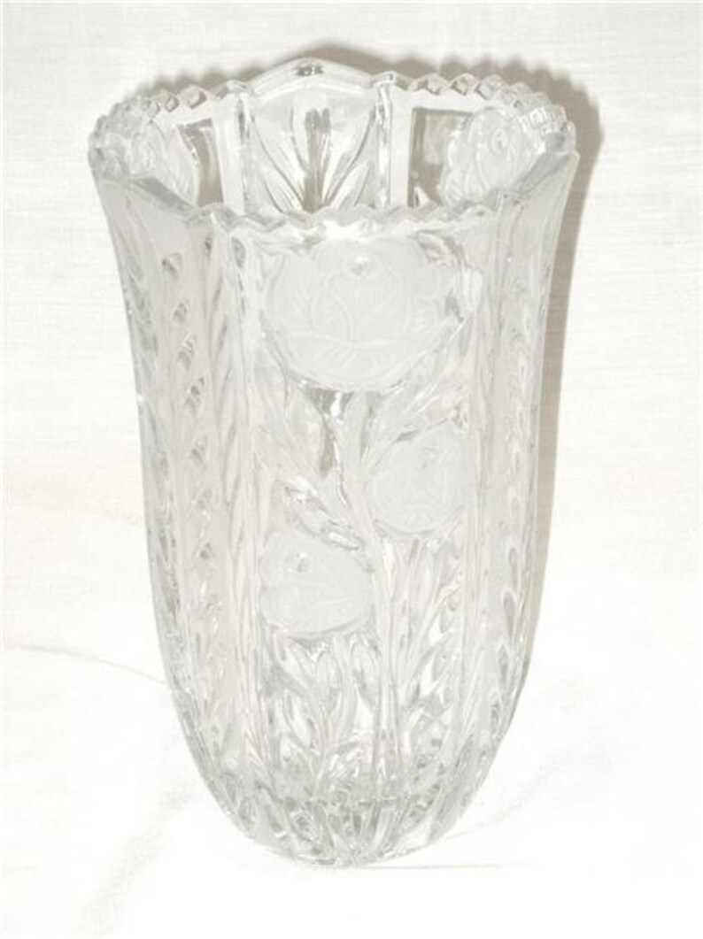 Heavy Crystal Vase Etched Frosted Roses & Leaves 7-3/4 | Etsy