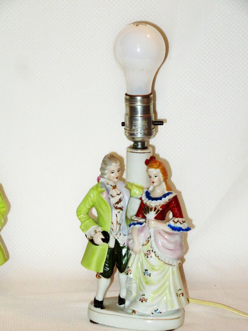 Pair Vintage Victorian Lamps Porcelain Figural Table Lamps Etsy
