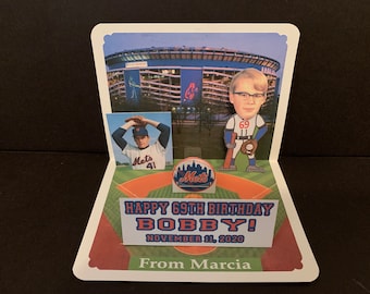 BOBBLEHEAD Baseball Birthday Pop Up Card personalized (New Design)