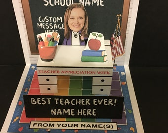 Teacher Bobblehead Pop Up Card: Appreciation, Birthday, Retirement, Personalized