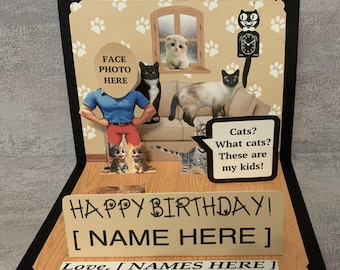 Cat, Dog or both Pets Lover BOBBLEHEAD Birthday pop up card personalized