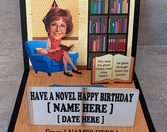 Book / Reading  Lover BOBBLEHEAD Birthday pop up card personalized