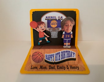 BOBBLEHEAD Basketball Theme Birthday Pop Up Card personalized