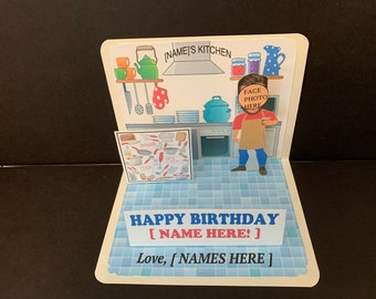 BOBBLEHEAD Home Chef / Cooking Birthday pop up card personalized