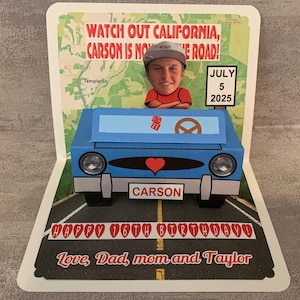 New Driver Congratulations (or Birthday) BOBBLEHEAD  pop up card Personalized