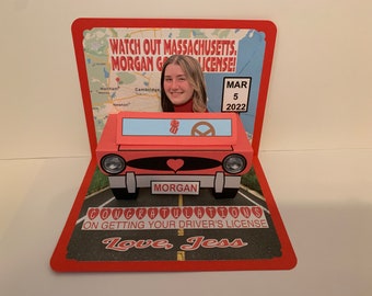 BOBBLEHEAD New Driver Congratulations (or Birthday)  pop up card Personalized
