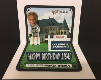 REAL ESTATE Agent BOBBLEHEA  Birthday Pop Up Card personalized