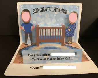 Baby Shower BOBBLEHEAD Pop Up Card personalized
