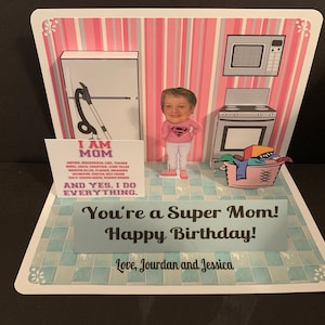 For Mom: Birthday or Mother&#39;s Day BOBBLEHEAD Large Pop Up Card personalized