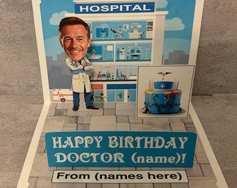DOCTOR or VETERINARIAN BOBBLEHEAD cards: Birthday or Thank You Pop Up card personalized