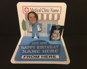 BOBBLEHEAD Medical Personnel Birthday Pop Up card personalized