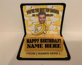 BOBBLEHEAD Top Banana Birthday pop up card personalized