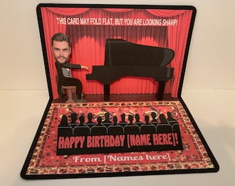 BOBBLEHEAD PIANO player Birthday Pop Up Card