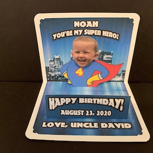 Superhero BOBBLEHEAD Birthday Pop Up  Card customized