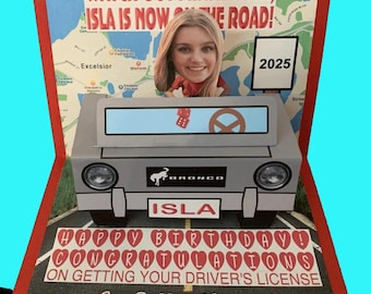 New Driver Congratulations (or Birthday) BOBBLEHEAD  pop up card Personalized