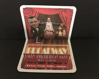 THEATER Theme BOBBLEHEAD Birthday Pop Up Card personalized