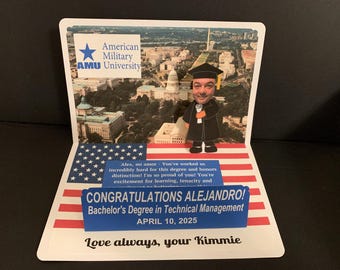 Graduation BOBBLEHEAD Pop Up Card Personalized, School photo for background